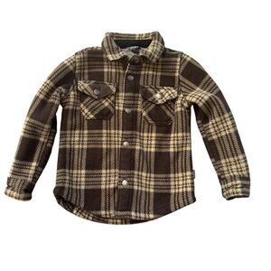 Eddie Bauer Brown Plaid Jacket Sherpa Lined Boys 4/5